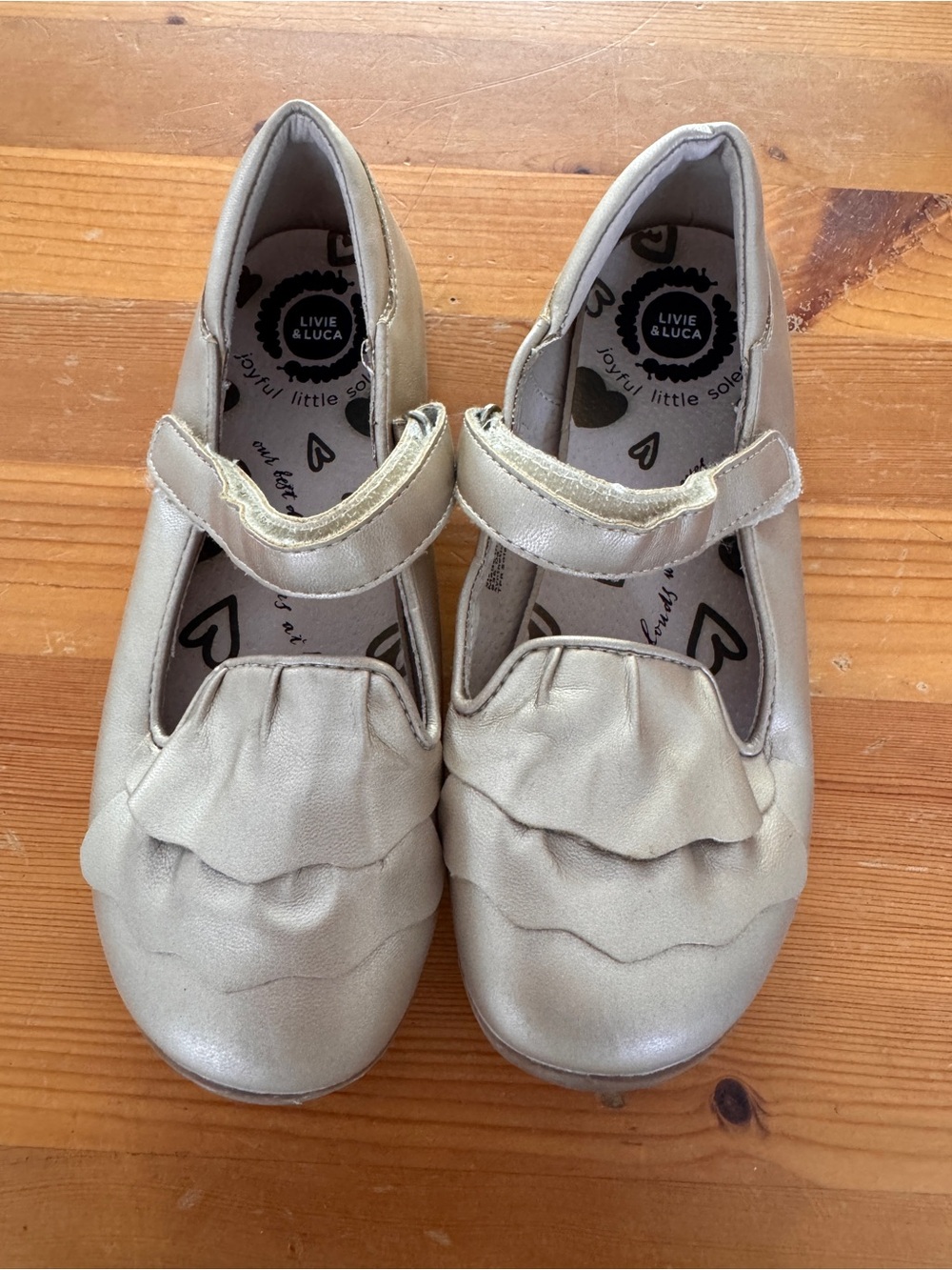 Livie & Luca Girls' Metallic Gold Ruffle Mary Janes